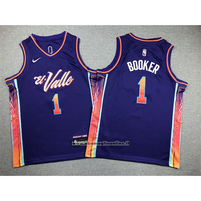 Maglia Bambino Phoenix Suns Devin Booker #1 Citta 2023-24 Viola